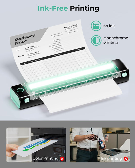 Phomemo Portable Printers Wireless for Travel, M08F Thermal Bluetooth Printer Support for 8.5"x11" US Letter, Small Inkless Printer Compatible with iOS, Android, Laptop for Car, Office, Home